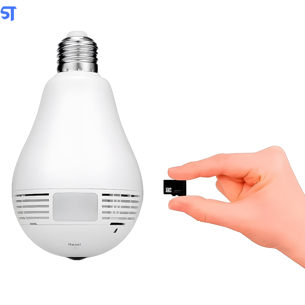 Lâmpada Espiã Ip 360° Câmera Hd Panorâmica Led Wifi Grava Alarme VT-17657-62