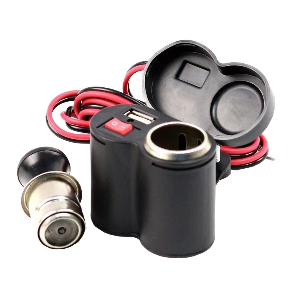 Carregador Adaptador Tomada 12v USB 5v Para Moto Carregador De Celular E Gps