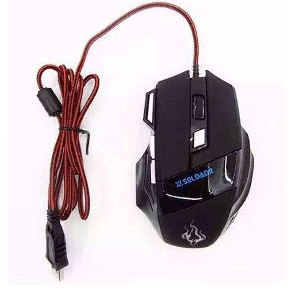 Mouse Gamer Soldado 3000dpi USB Gm-700 Preto 7 Cores Luz De Led Metal