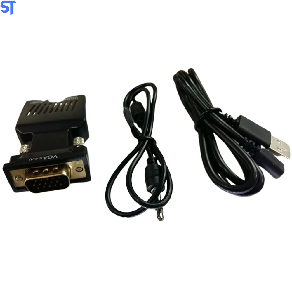 Conversor VGA Macho Para HDMI Fêmea Com Áudio Cabo P2 Macho E Cabo Usb- Preto