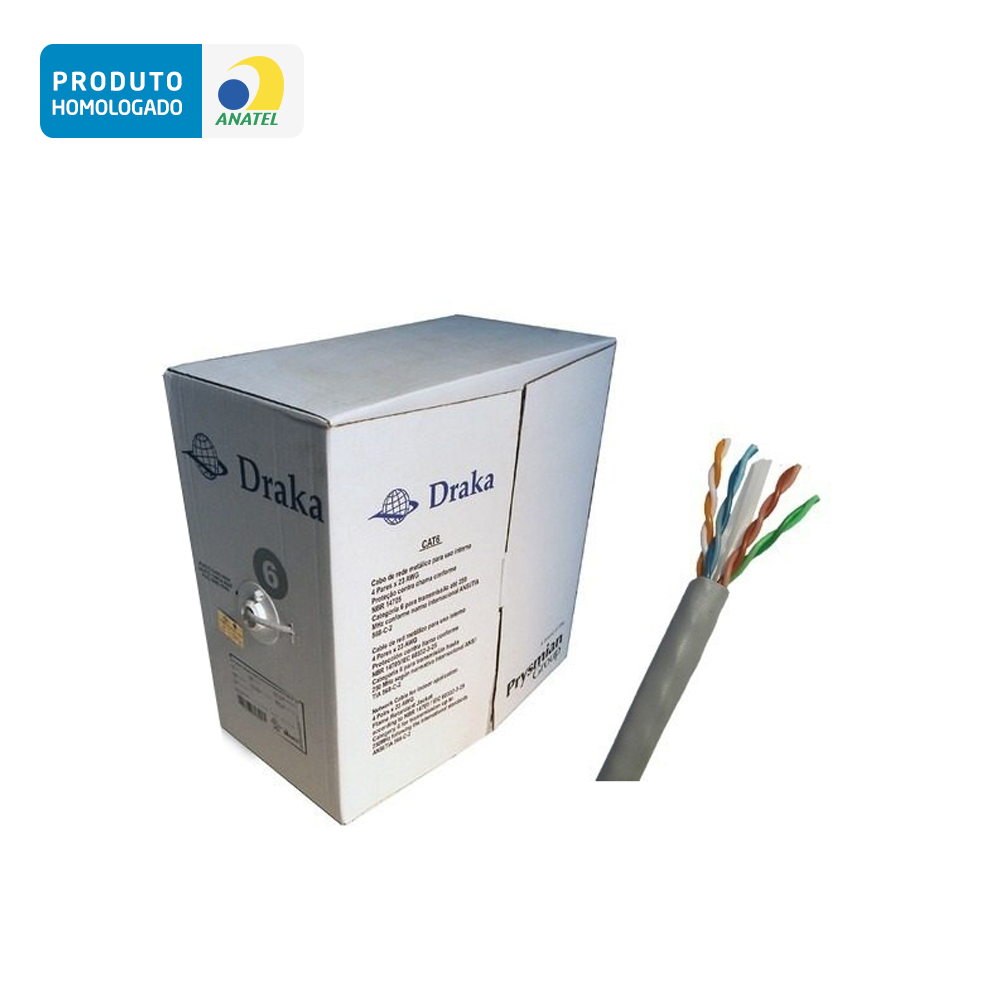 Cabo Rede Giga Cat6 Caixa 305m Cinza Draka Prysmian Homologado Anatel