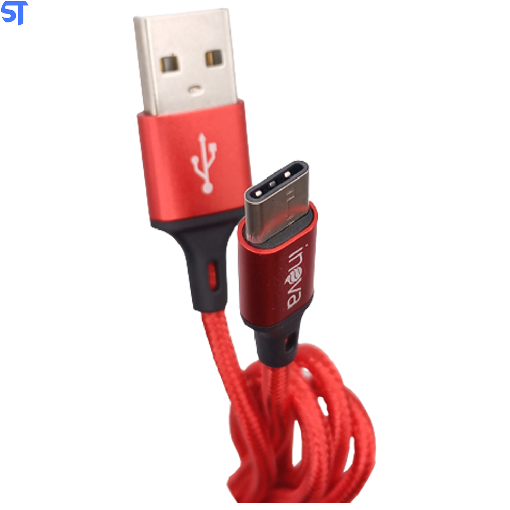 Cabo Tipo C Trançado Em Nylon Tubo 1 Metro Inova- Vermelho