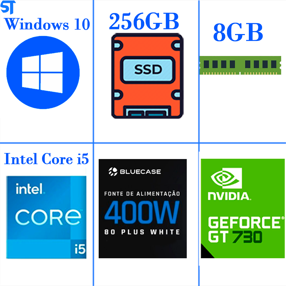 Computador Gamer Core i5 10500 Décima Geração- Memoria Ram 8GB DDR4-HD SSD 256GB-Placa de Video GT 730 de 4GB Gabinete G