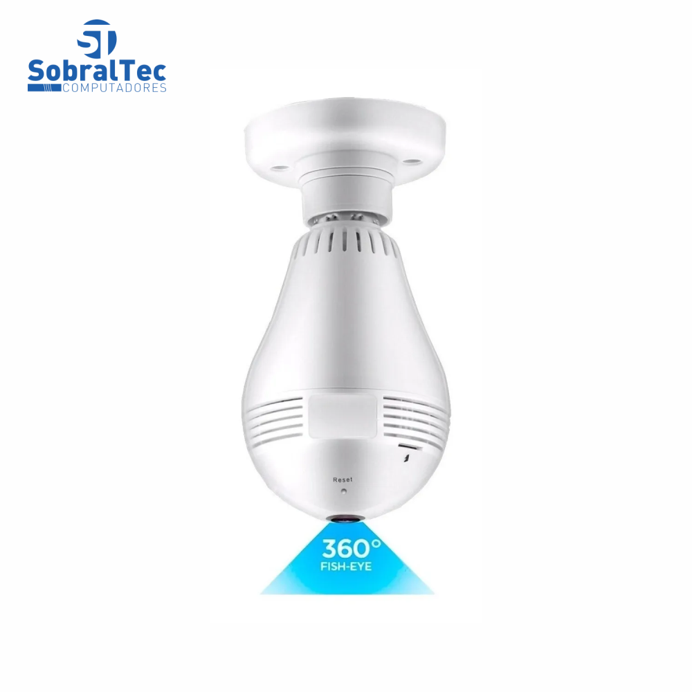 Lâmpada Espiã Ip 360° Câmera Hd Panorâmica Led Wifi Grava Alarme VT-17657-61