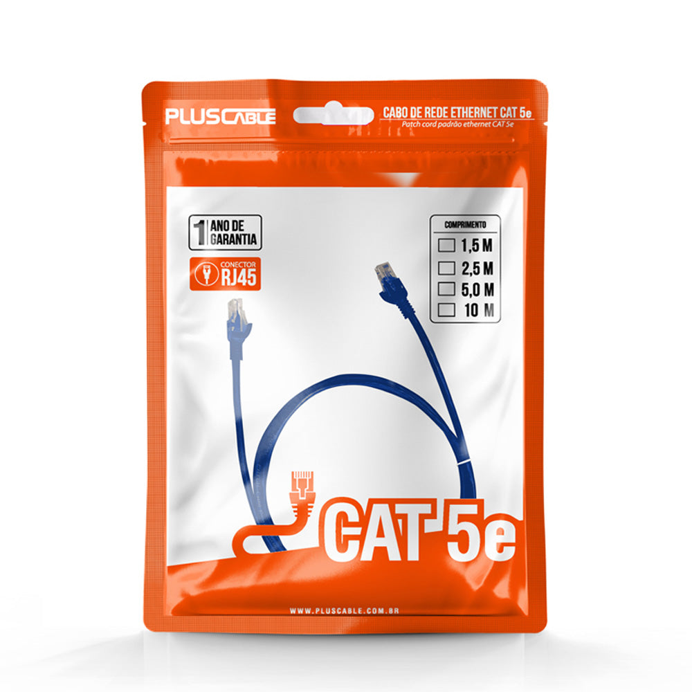Cabo de Rede Cat5.E CAT5E10BL 1Metro Patch Cord PlusCable - Azul