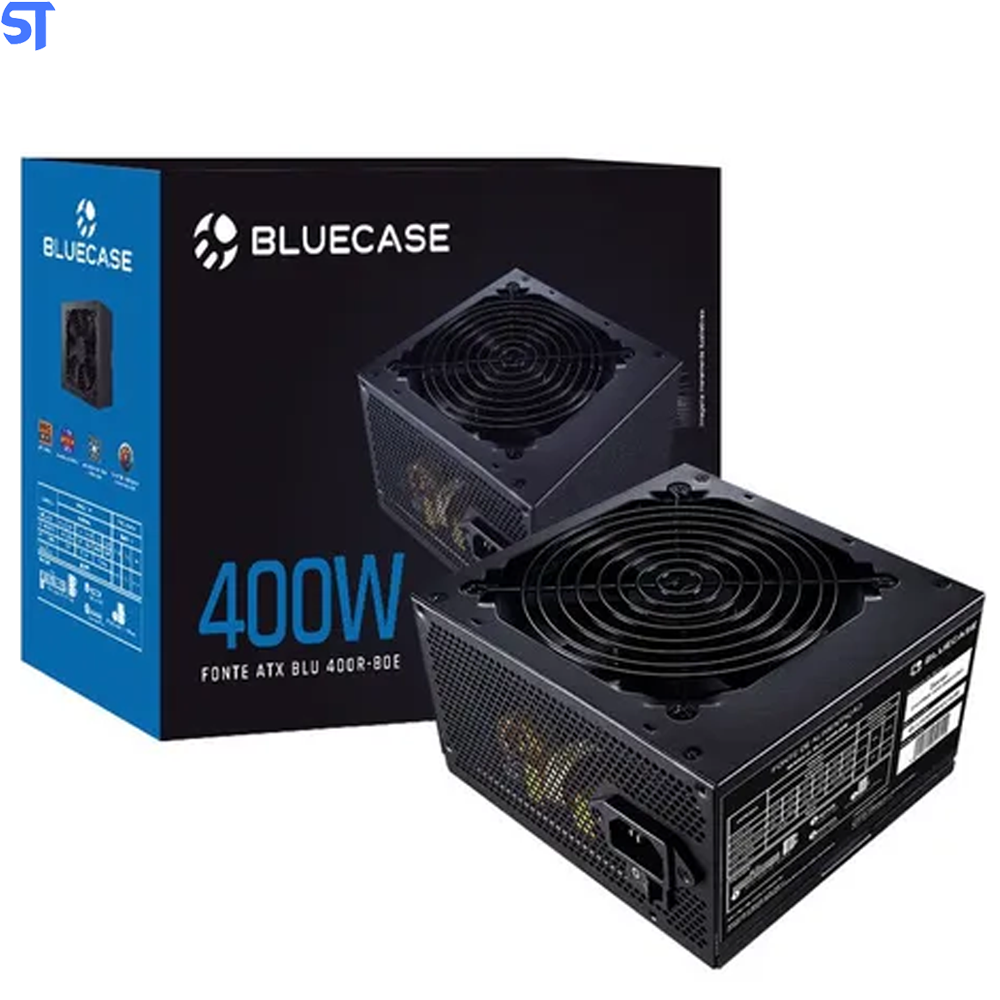 Fonte de Alimentação Atx 400W Real 80 Plus White Com Caixa Com Cabo (Blu400r-80e)  Bluecase