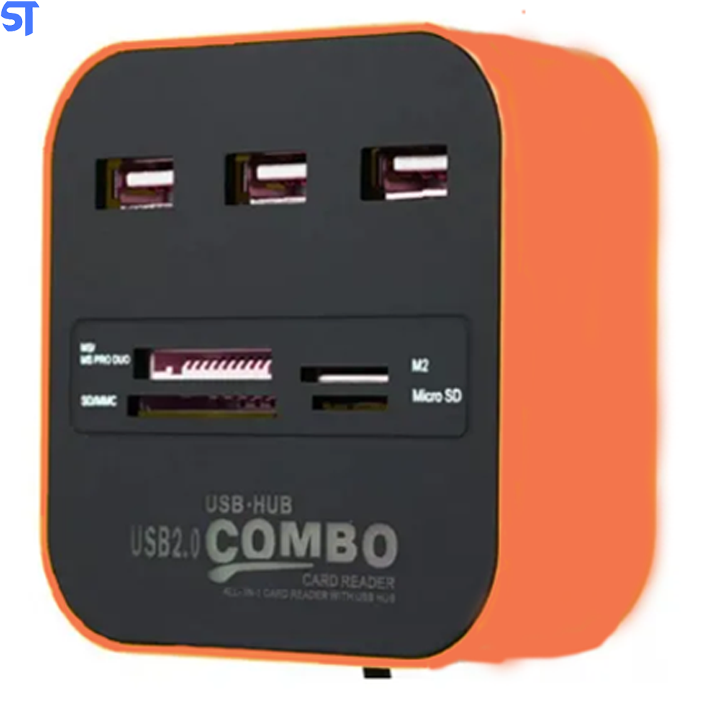Hub Usb 2.0 Com 3 Portas+ Leitor De Memória Sd/Mmc/ M2/ MicroSD/ Ms Pro Dual Knup- HB-T58