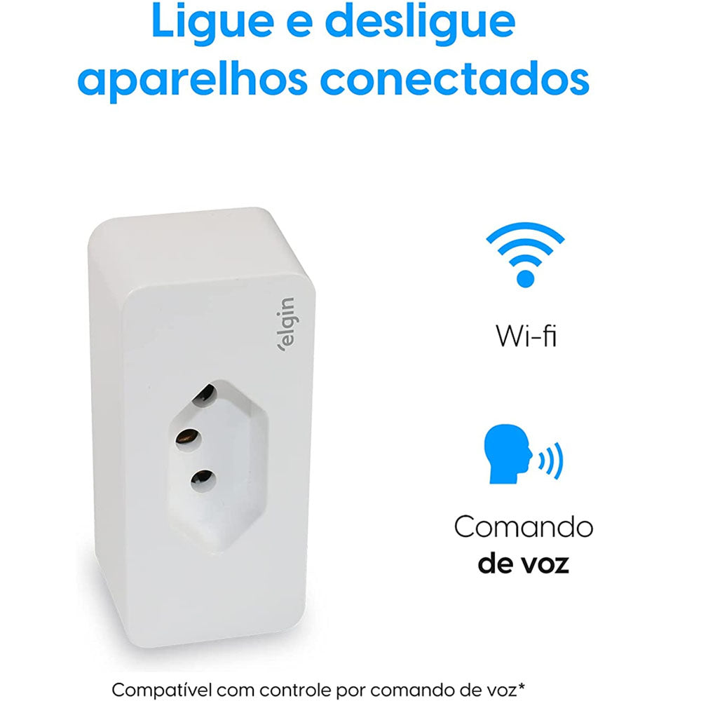 Plugue de Tomada Inteligente Wi-Fi Elgin 3 Pinos, 10A Elgin 48PLUGWIFI10 Compatível Com Alexa e Google Home
