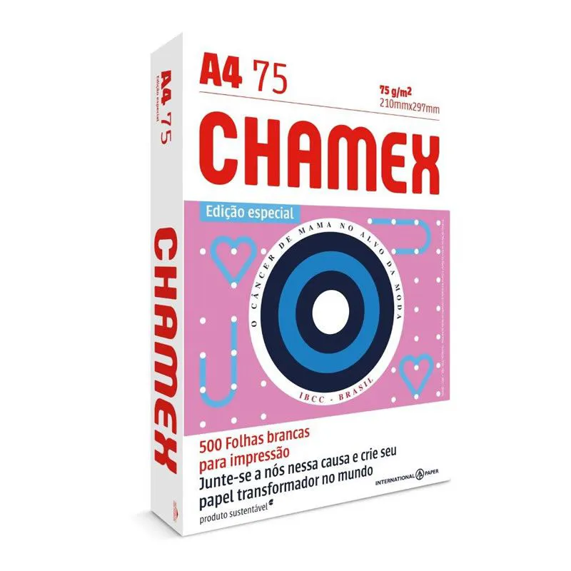 Papel Chamex A4 75g/m2 210 x 297cm Office Branco 500Fls Edicao Especial Outubro Rosa