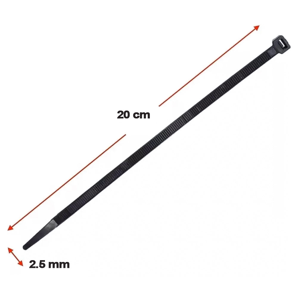 Abraçadeira Nylon 20CM Preta 2.5MM Pacote Com 100Unidades BrCabo