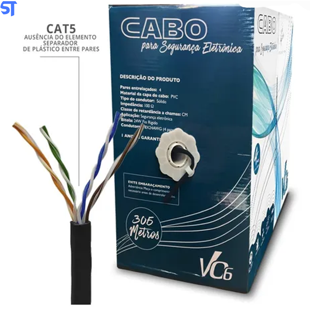 Cabo de Rede 25 Metros Mk2 Tecno 23AWG UTP Categoria 5E Preto 20Mt