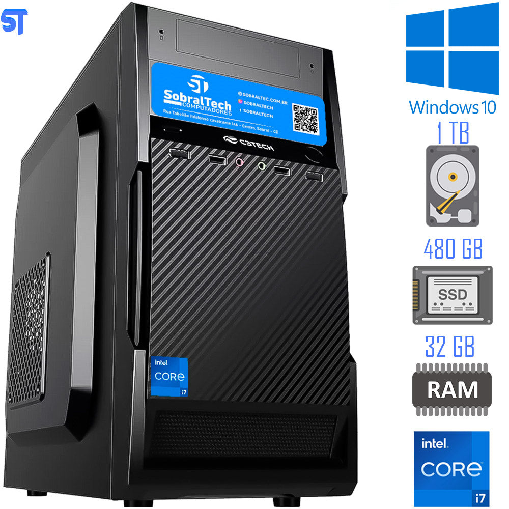 Computador ST Core i7 10700F- SSD M.2 NVME 480GB + 32GB Ram + HD 1TB -  Fonte Real ATX 750W Placa Video GTX 1050 Ti- 4GB