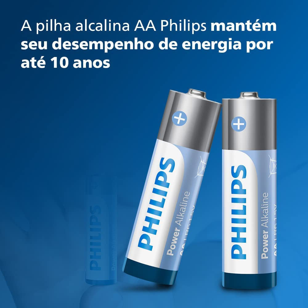 Pilha Alcalina Philips AA LR6P16B/59 Mignon 1,5V Longa Duração Pacote Com 16 Unidades
