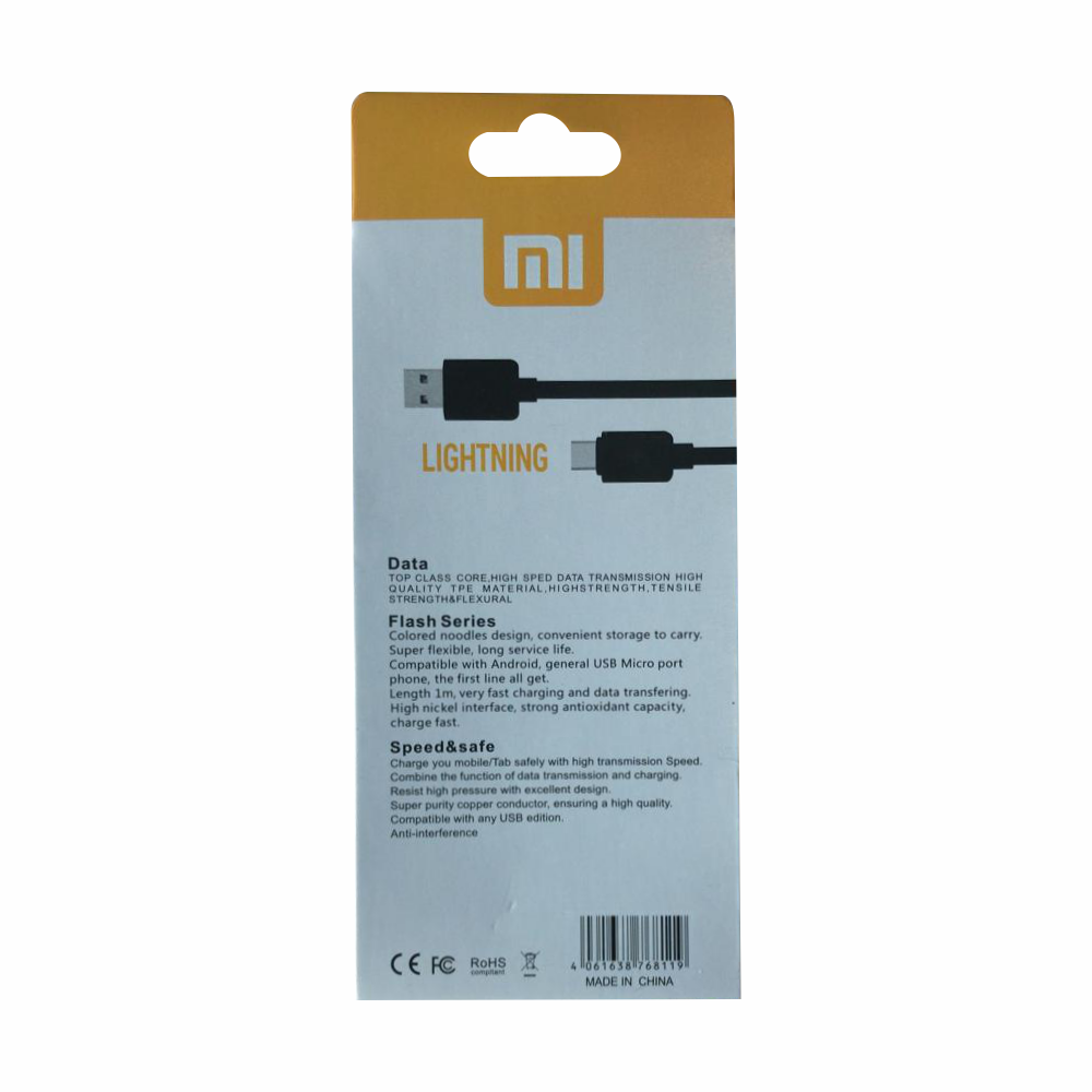 Cabo Usb Tipo V8 4.1A Para Carga e Dados 1 Metro Quick Charge Xiaomi