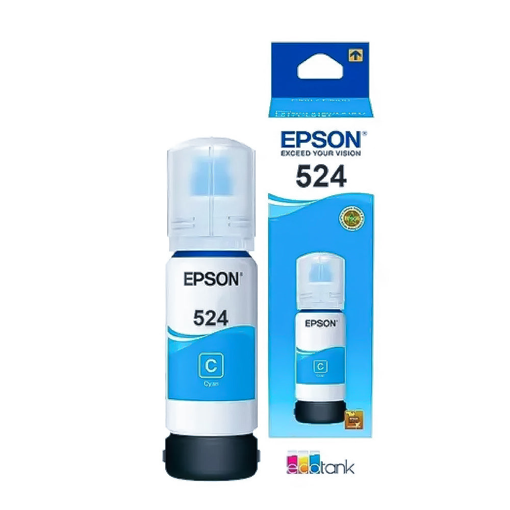 Refil de Tinta Epson 524 Cyano CY 70ML Original T524120 Pigmentada Rendimento 6.000 Páginas L15150/ T524220/ T524320
