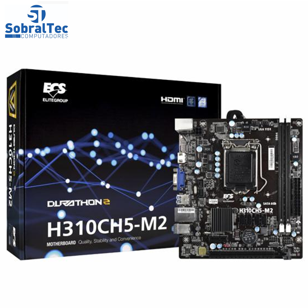 Placa Mãe 1151  DDR4 ECS H310Ch5 Vga Hdmi Usb3.1- Lan Som Micro-Atx Sata3