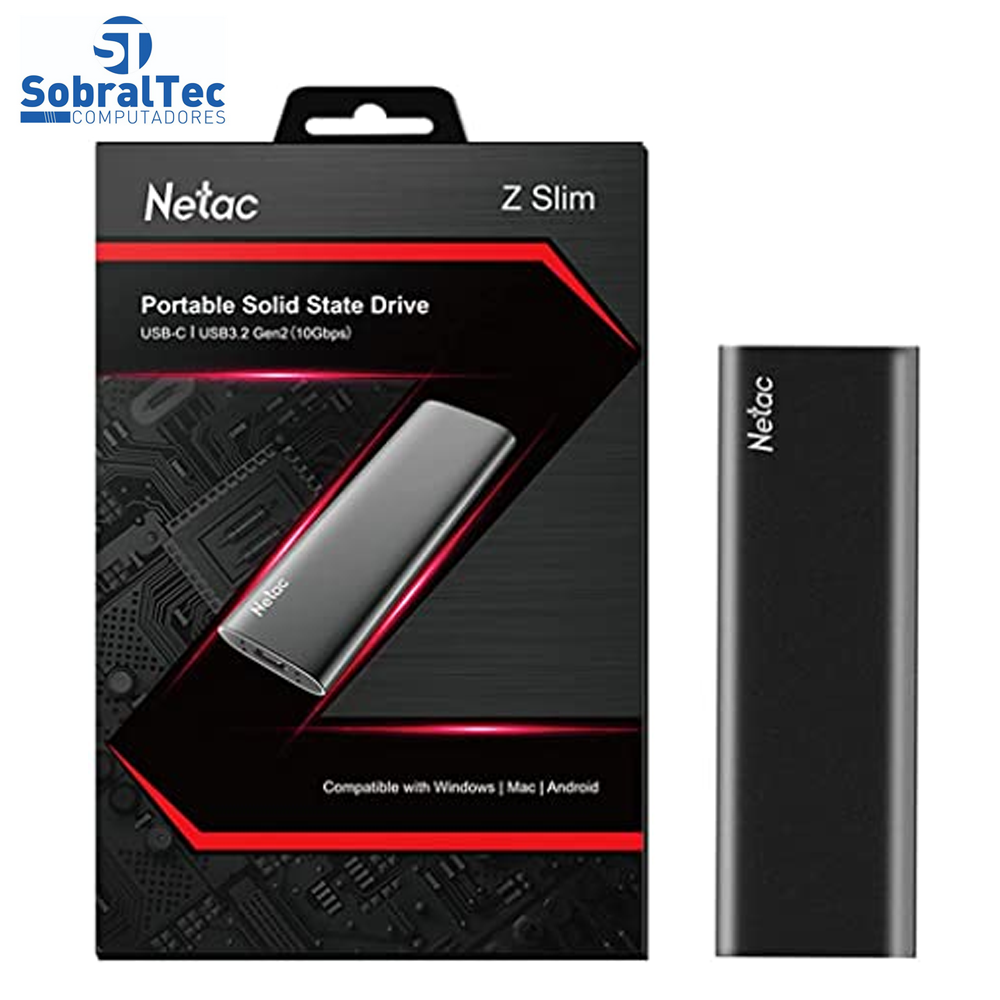 HD SSD Externo USB 3.2 Tipo C 500Gb 510Mb/s De Leitura E 440Mb/s De Escrita Netac