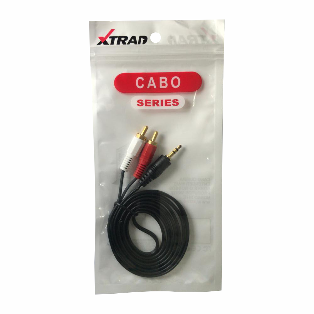 Cabo De Áudio Auxiliar P2 X 2 Rca Macho Dourado Som Estéreo Xtrad XT-5012