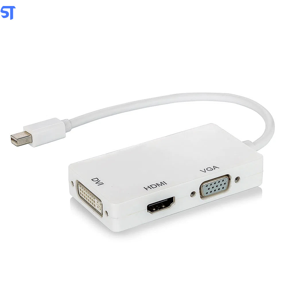Conversor Mini Displayport DP Macho 1x3 Para Hdmi Dvi Vga Femea