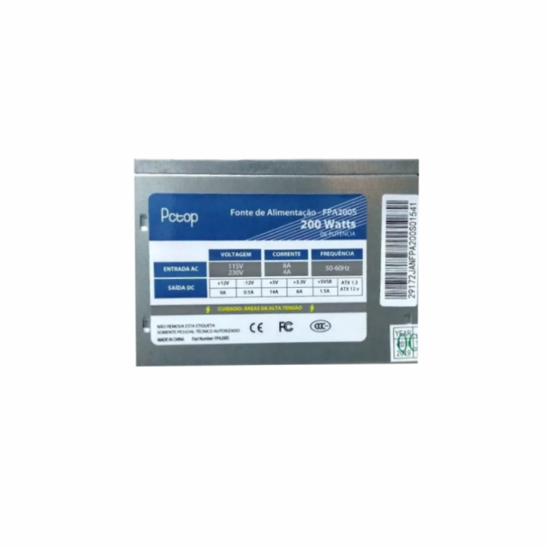 Fonte Atx Pctop 200w FPA200S Sem Cabo De Força Bivolt Chaveada 50-60Hz