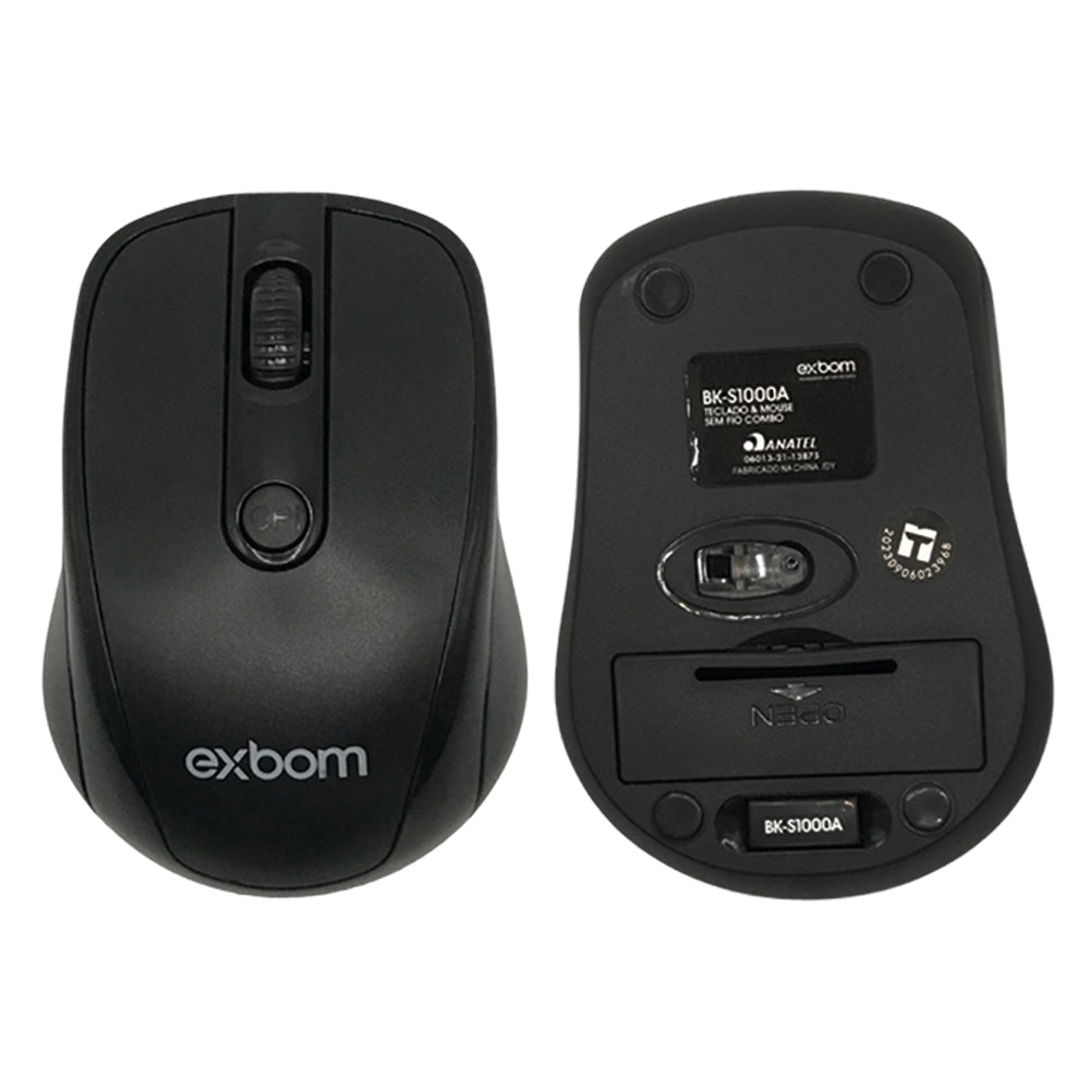 Teclado e Mouse Sem Fio Wireless ABNT II 2.4Ghz Multimídia Exbom BK-S1000A-04273 Preto