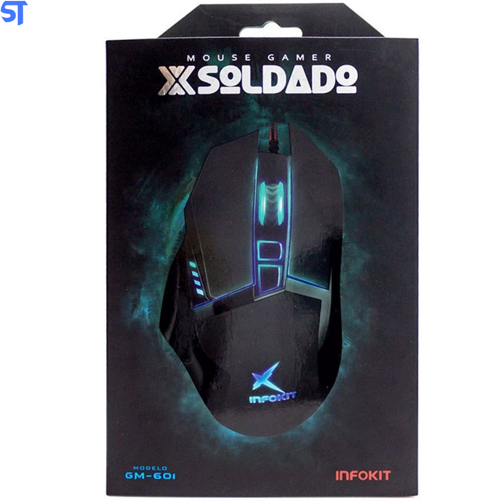 Mouse Gamer Usb 2400 Dpi 6 Botões Led Rgb Cabo Infokit X Soldado Gm-601