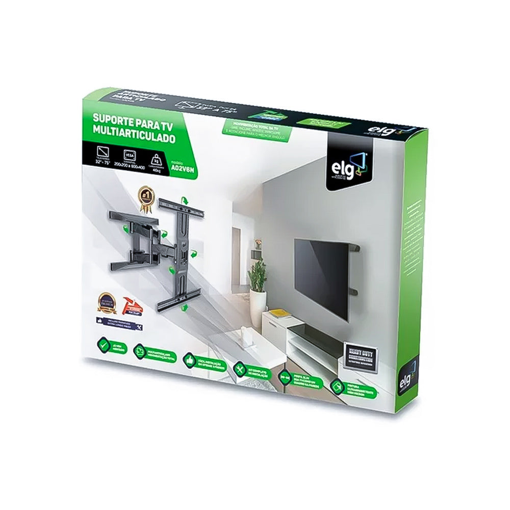 Suporte Articulado de Parede Para TVs Planas e Curvas de 32'' a 75'' com Peso Máximo de 46 Kg - A02V6N ELG