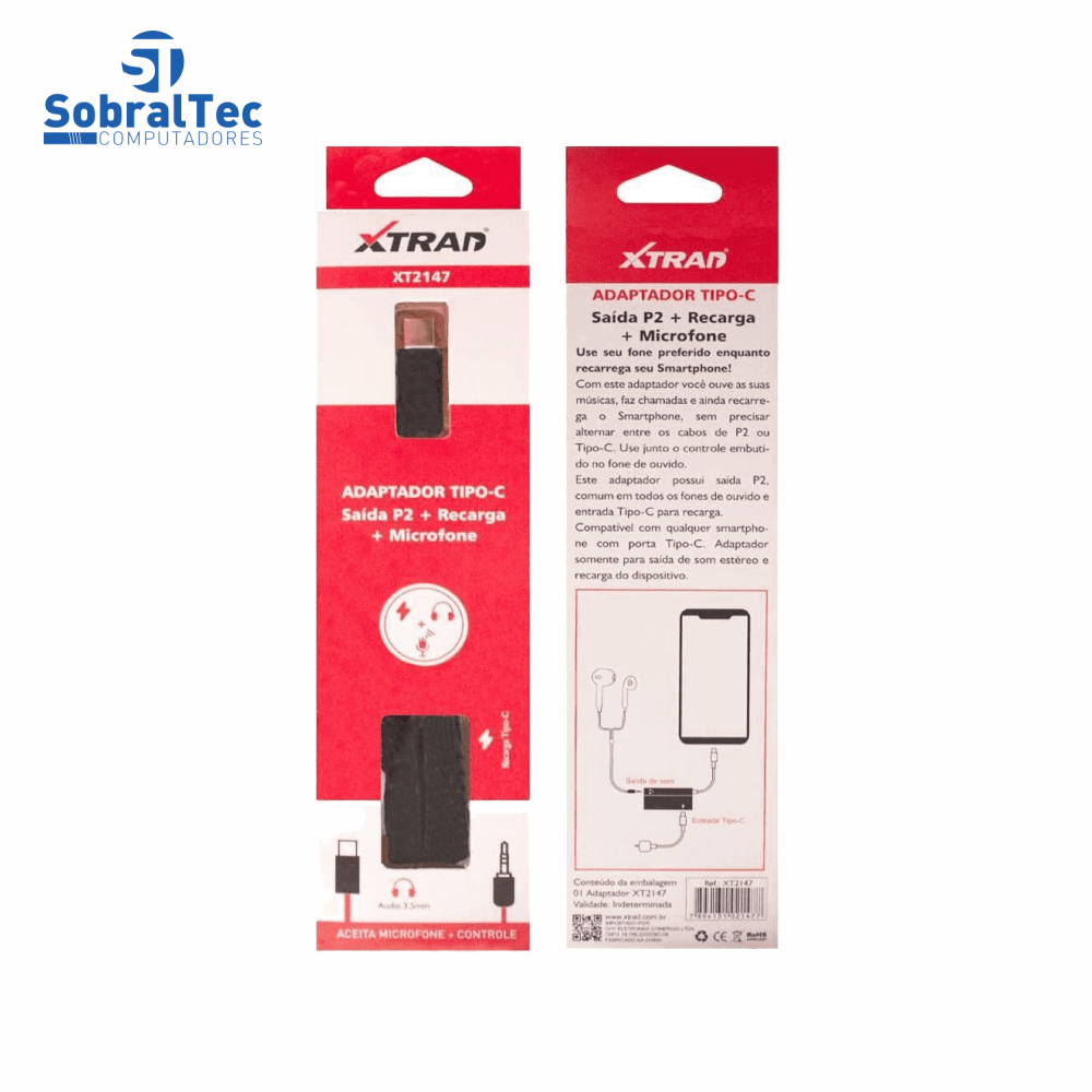 Cabo Adaptador Para Carga e Microfone Tipo C  Macho Para P2 e Tipo C Xtrad XT2147