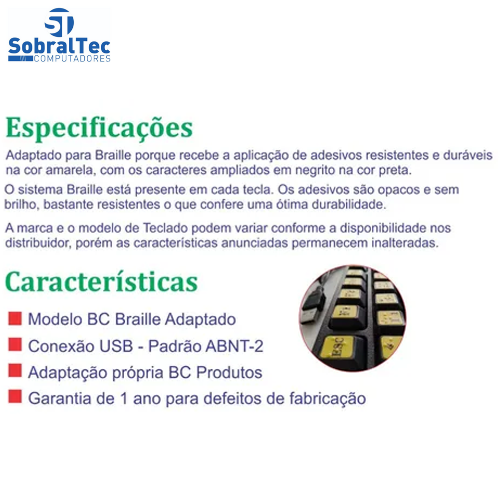 Teclado Adaptado Para Braille Usb Abnt2