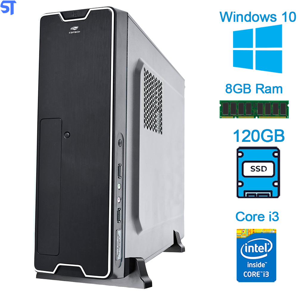 Computador Core I3- 3th,  Memória 8GB, SSD 120GB - Gabinete Slim Micro ATX Horizontal e Vertical