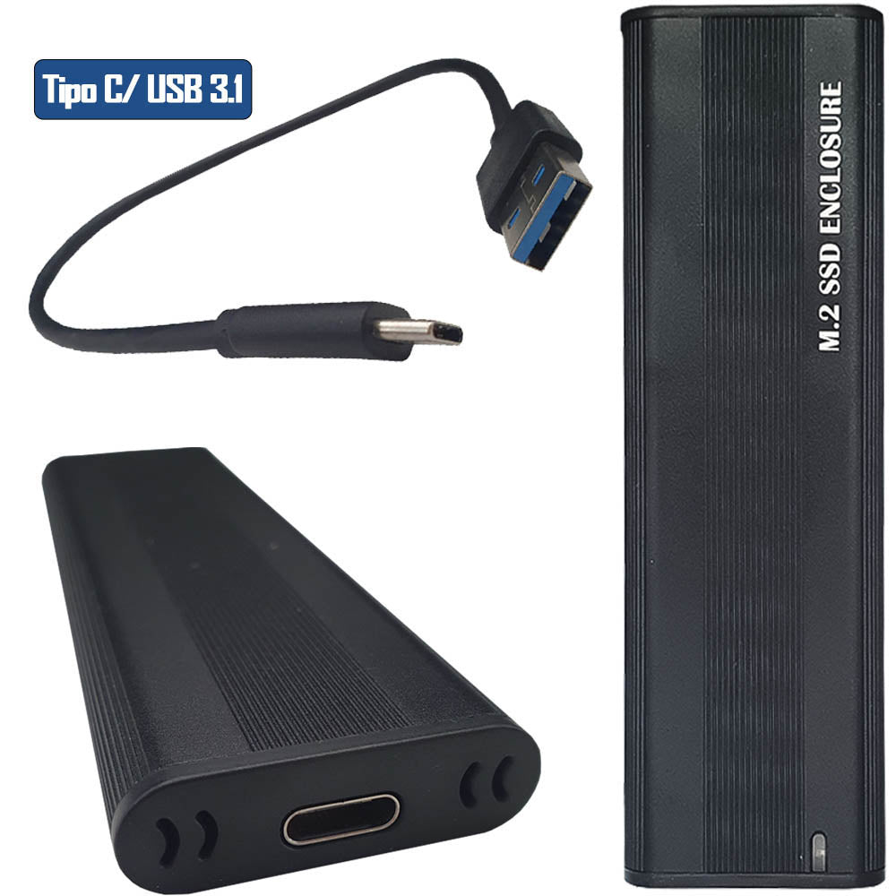 Kit Case M.2 Externa Portatíl Com Cabo USB-C/USB 3.1 com SSD M.2 NVMe 1TB