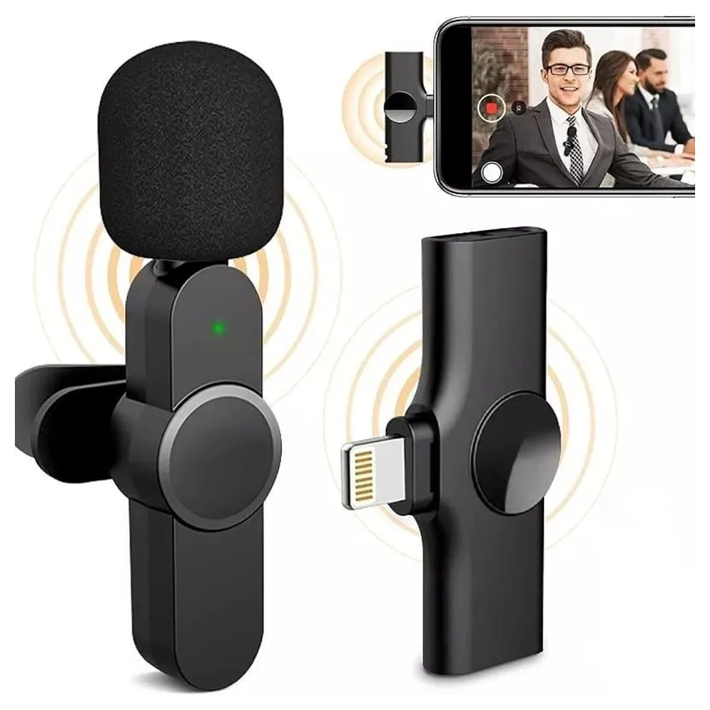 Microfone Condensador De Lapela Wireless AU- 85 / Sem Fio Para iPhone Tipo Lightning