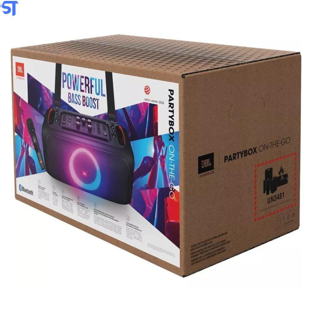 Caixa de Som Portátil Bluetooth JBL PartyBox On-The-Go, Com Microfone Sem Fio e Efeitos de Luzes - JBLPARTYBOXGOBBR2