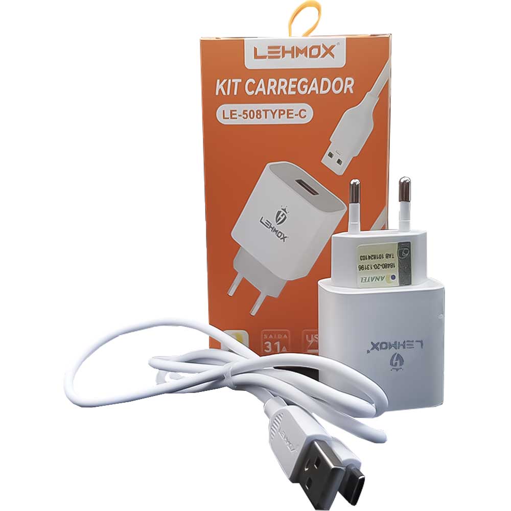 Carregador Rápido Tipo C USB 3.1A de Alta Potência Lehmox Branco - Le-508