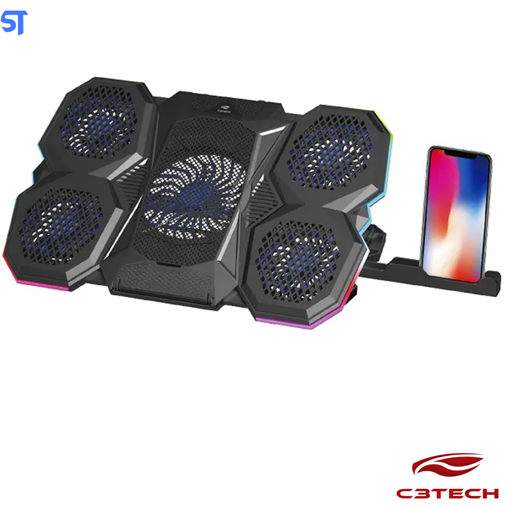 Suporte Base Para Notebook 17,3 Polegadas Gamer NBC-300BK C3Tech Com Suporte para Celular