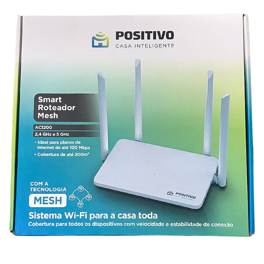 Roteador Smart  Mesh Fast Ethernet Positivo Casa Inteligente Cobertura 200m², Beamforming, Suporta Até 64 Dispositivos