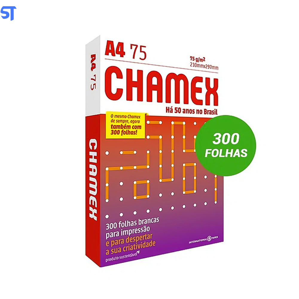 Caixa Com 8 Resmas de Papel Chamex A4 75g/m 210mm x 297mm Office Branco 300 Folhas