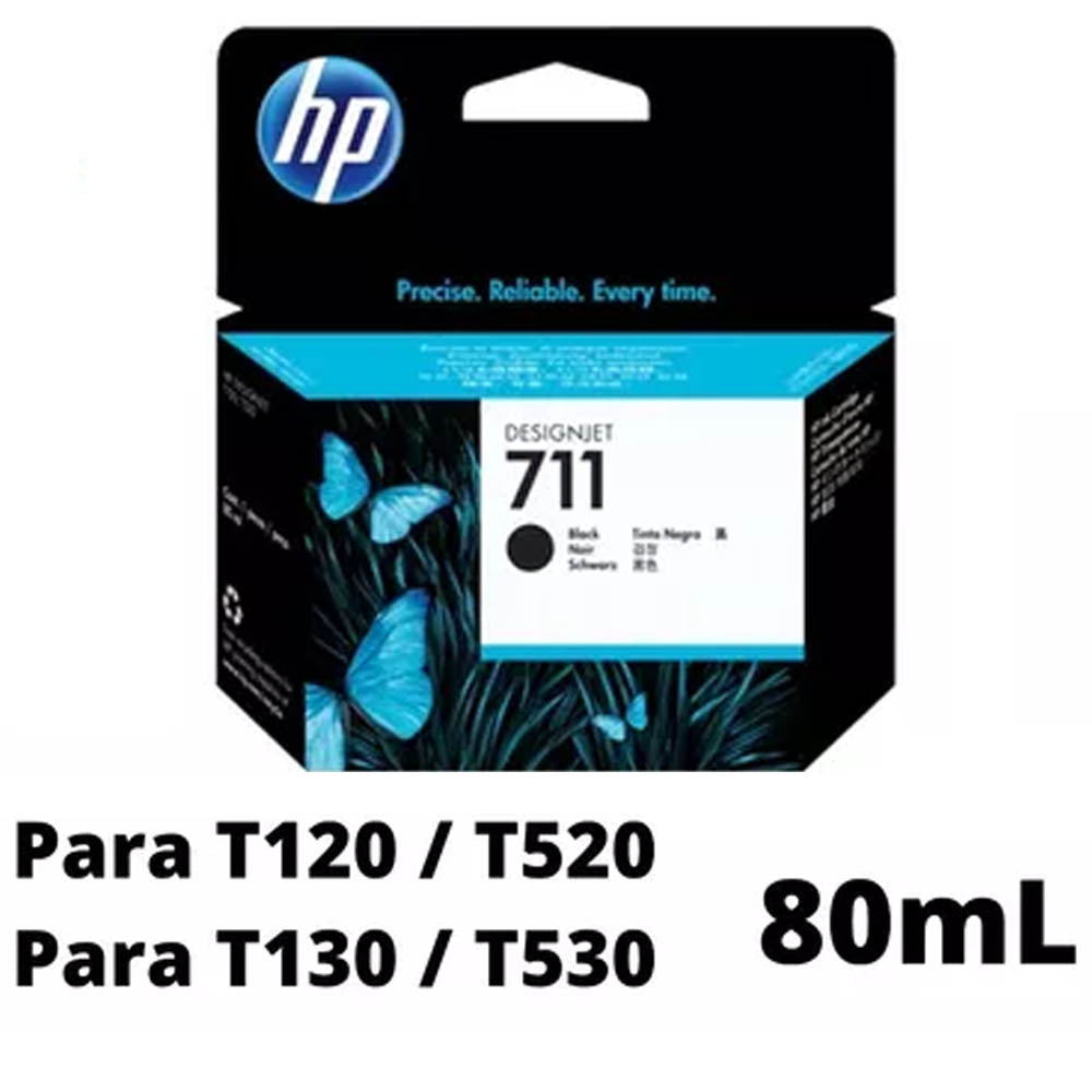 Cartucho de Tinta HP DesignJet 711 |  T100, T120, T125, T130, T520, T525, T530 | 80ml Preto HP Original - CZ133AB