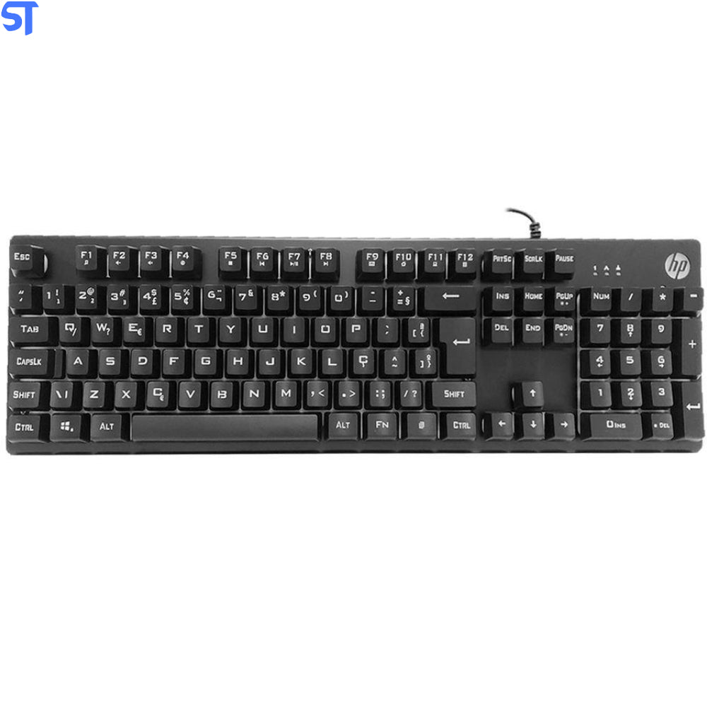 Teclado Gamer USB HP K500F LED RGB Teclas Multimídia ABNT2 Com Membrana - Preto