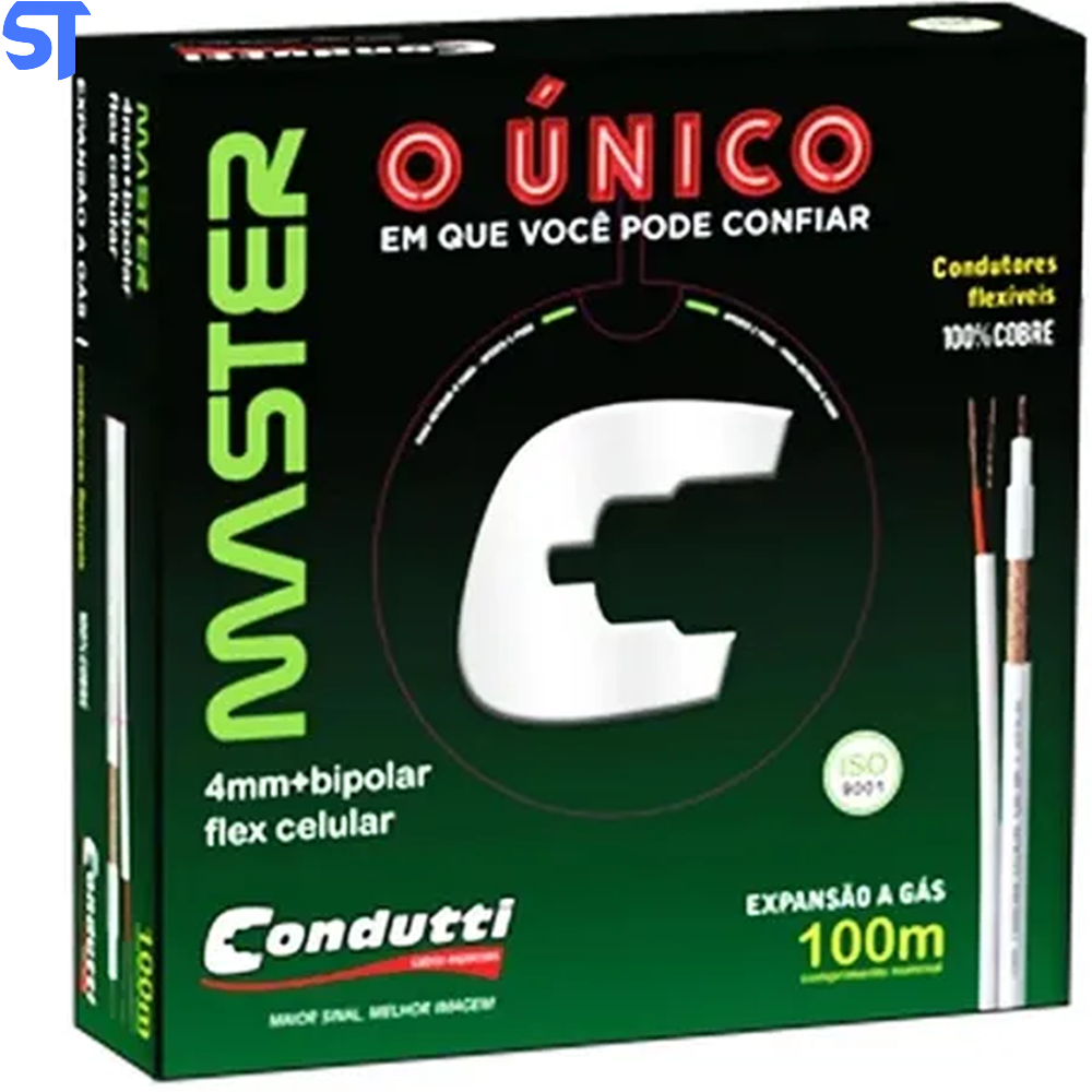 Caixa de Cabo Coaxial Para Cftv 4mm + Bipolar Condutti Master 100 Metros