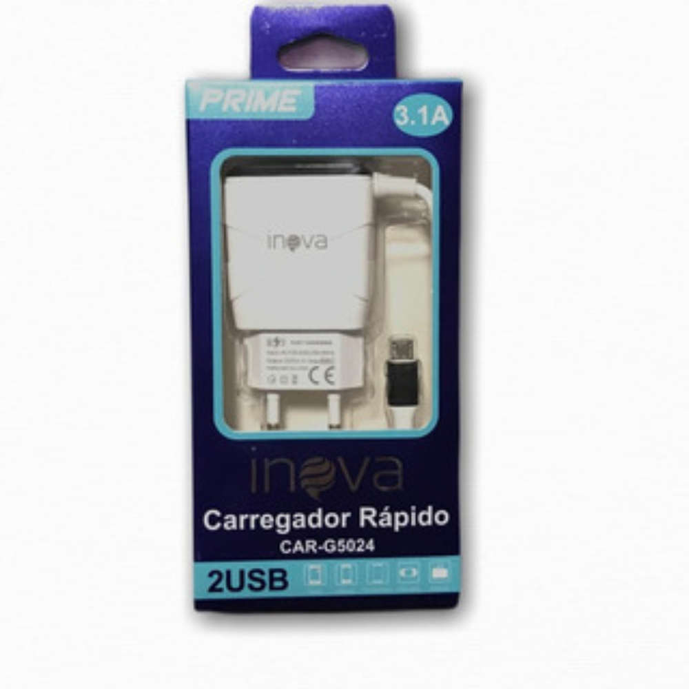 Carregador Inteligente Celular V8 1,20 Metros Com 2 Usb 3.1a Inova CAR-G5177