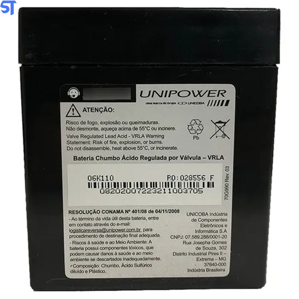 Bateria Selada Para Nobreak 12v 5Ah UP1250 Unipower