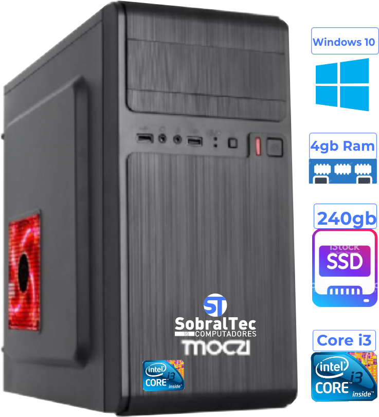 Computador Completo Core i3 - H61- Hd Ssd de 240 Gb-Memória de 4 Gb Monitor 15 Tec/Mouse Windows 10
