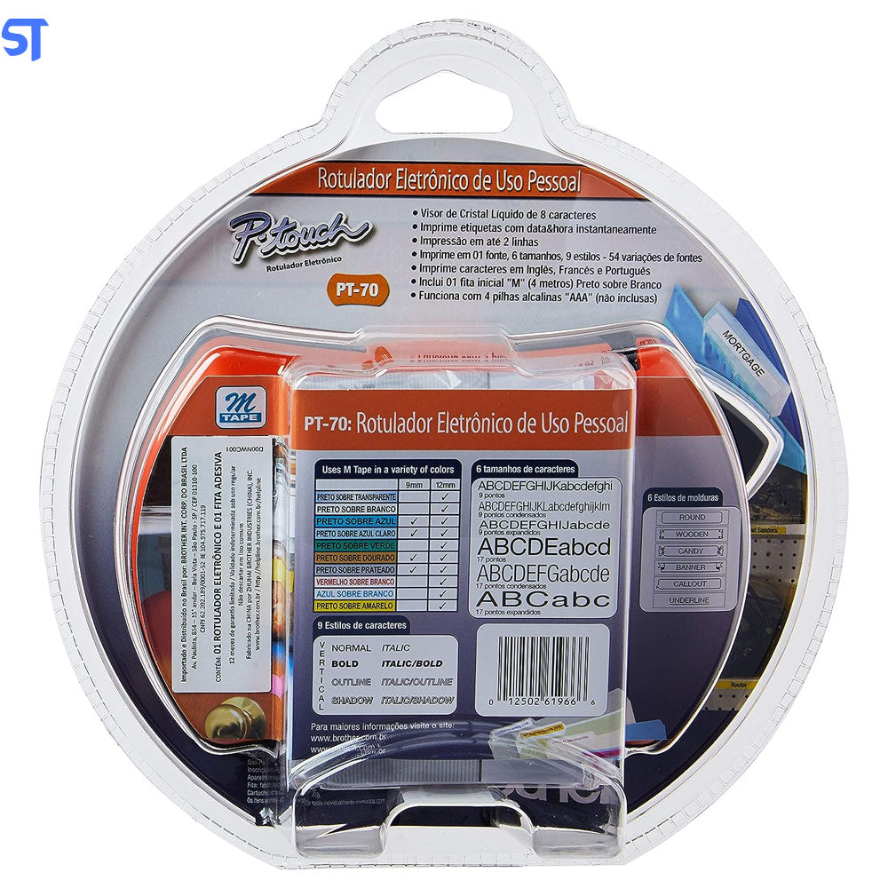 Rotulador Eletronico Portatil Brother PT 70BP Laranja com 3 Fitas M231 M831 M931