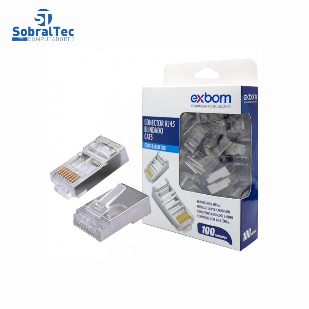 Conector Blindado RJ45 Cat5E Gigabit Ethernet PCT 100 UND ExBom Cont-RJ45M100