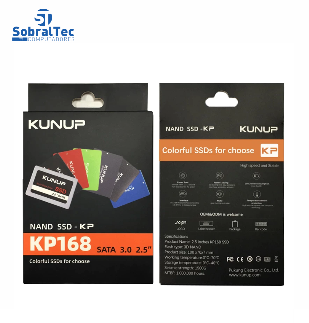 HD SSD Kunup 120Gb 2.5 Sata Leitura 500Mbps Gravação 200Mbps  KP168-120Gb
