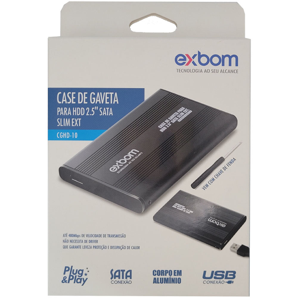 Case de Gaveta Usb 2.0 para Hd 2.5" Sata Slim Externo Blister Exbom CGHD-10