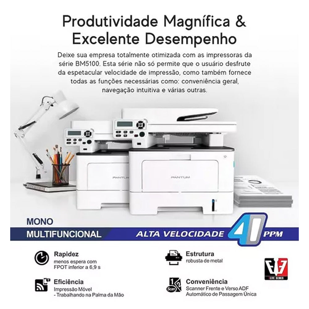 Multifuncional Laser Monocromática ELGIN PANTUM BM5100ADW 40PPM Com Wi-Fi USB e Rede Ethernet