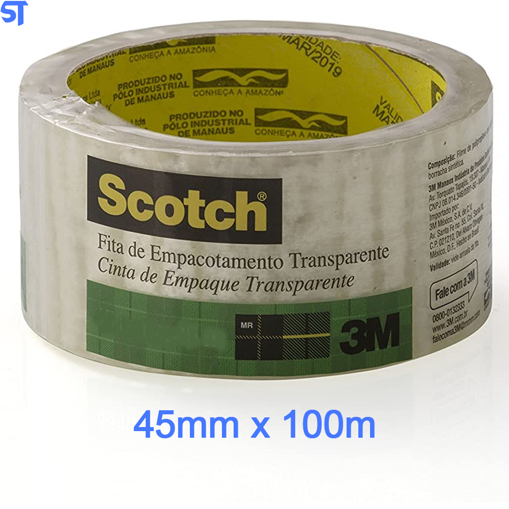 Fita de Empacotamento Scotch Hot Melt Transparente 45 mm x 100 Metros - ( Pacote com 4 Fitas)