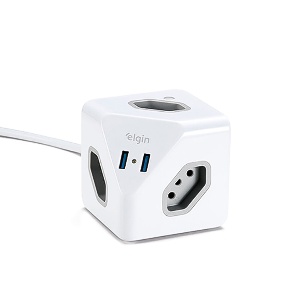 Extensão Cubo 3 Tomadas + Saídas USB  1,5 Metros ELGIN
